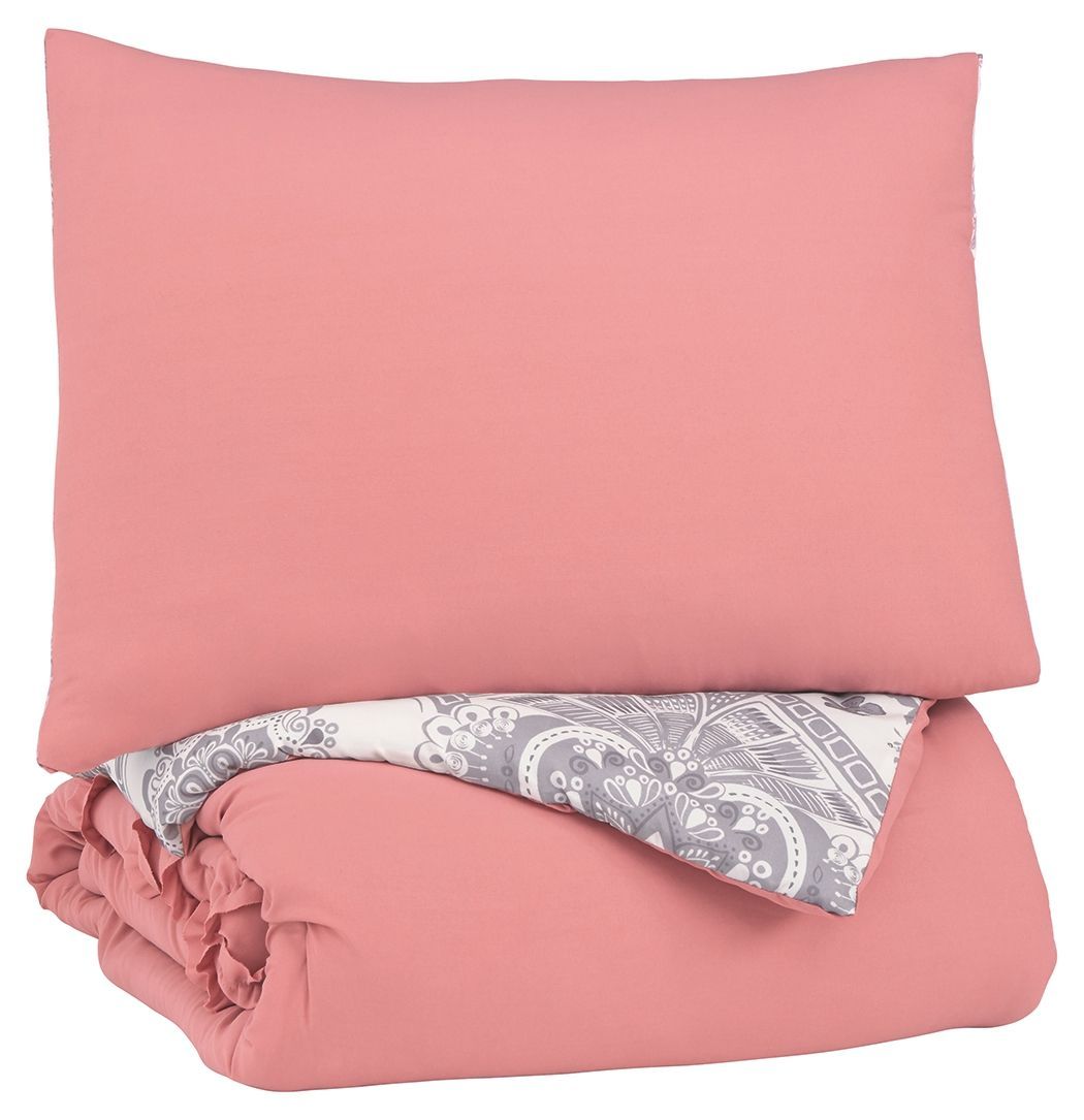 Avaleigh - Pink/white/gray - Twin Comforter Set
