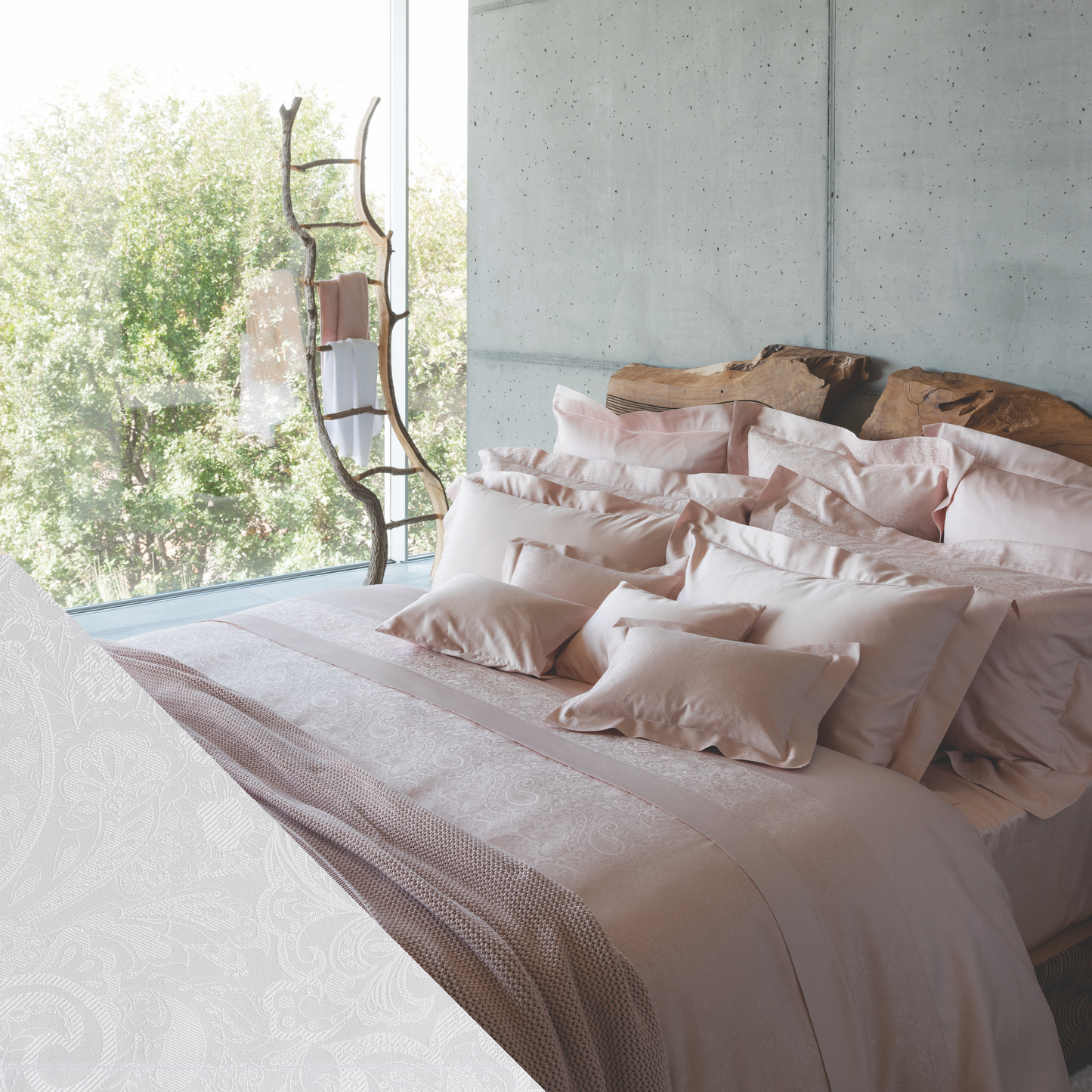 Lifestyle Shot of Full Bed in Celso de Lemos Joanne Collection with White Swatch