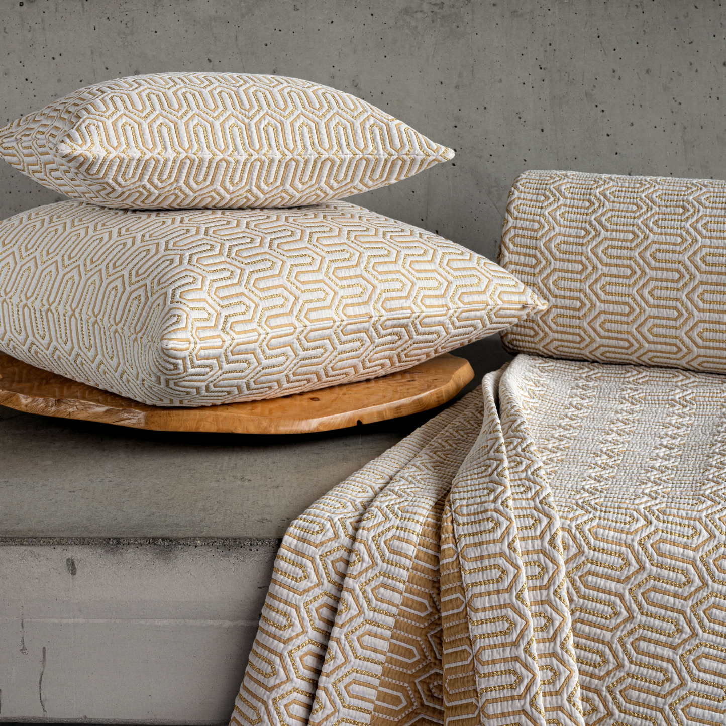 Pillow and Bed Cover of Celso de Lemos Vendome Collection in Gold Color
