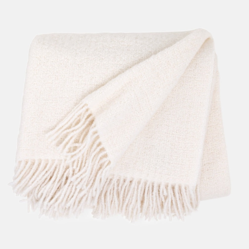 Ivory Valencia Alpaca Twill Boucle Throw Blanket