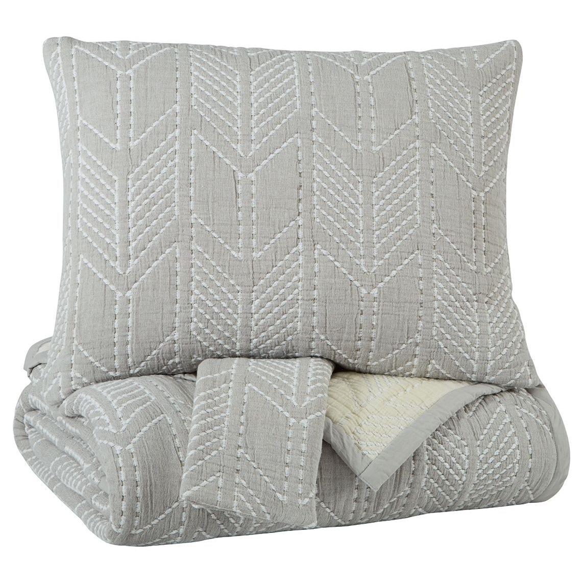 Jaxine - Gray/white/cream - King Coverlet Set
