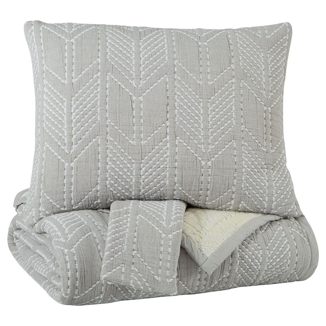Jaxine - Gray/white/cream - Queen Coverlet Set
