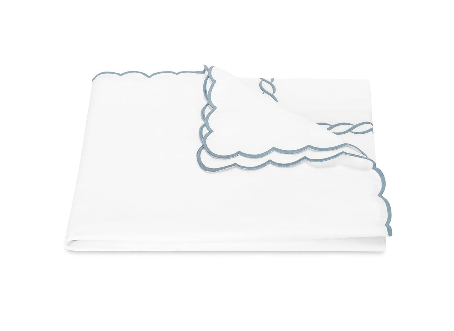 Matouk Classic Chain Scallop Duvet Cover Hazy Blue Fine Linens