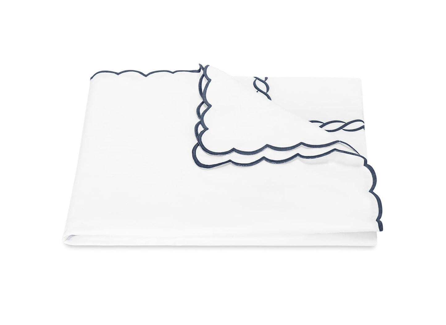 Matouk Classic Chain Scallop Duvet Cover Navy Fine Linens