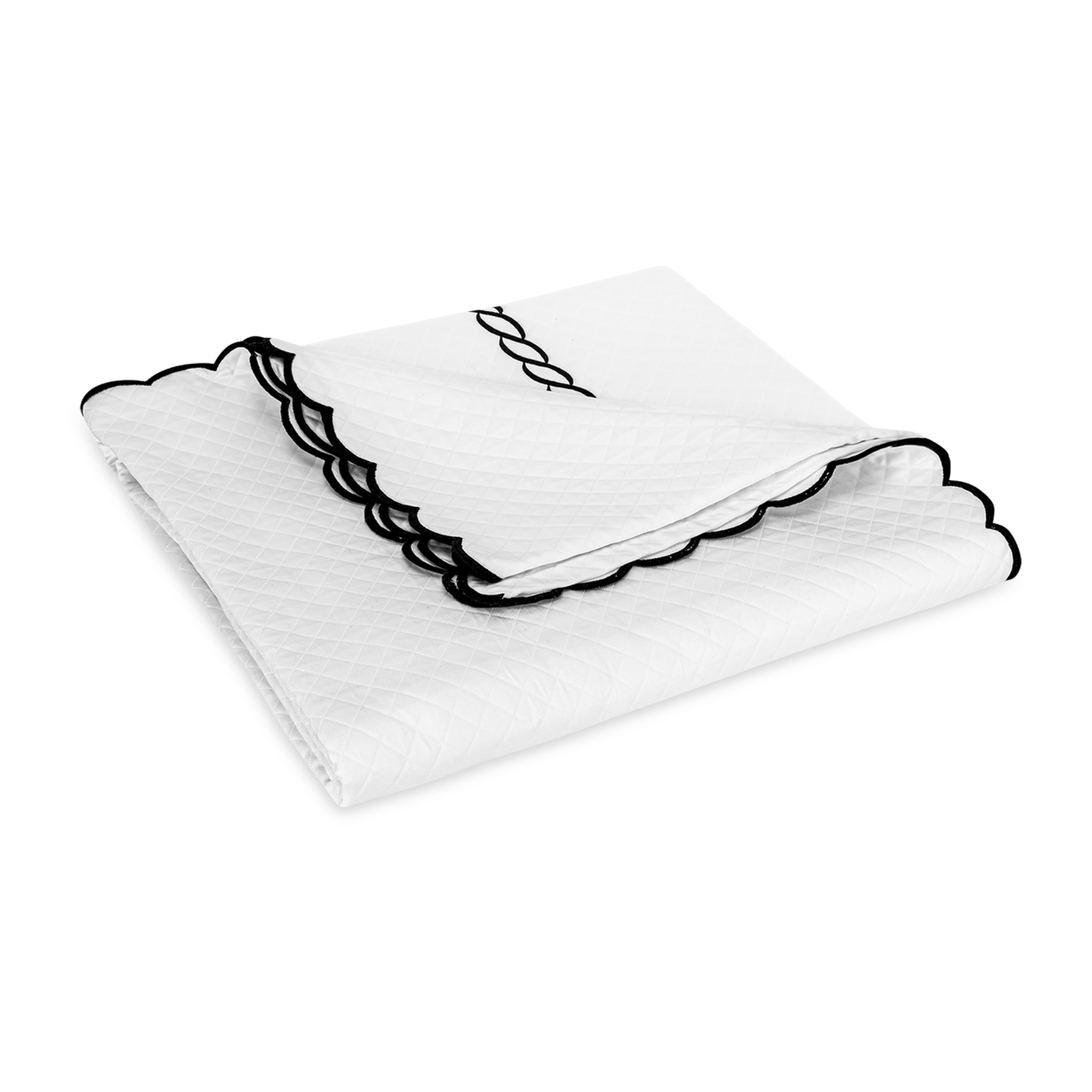 Silo of Matouk Classic Chain Scallop Matelassé Bedding Folded Coverlet in Black