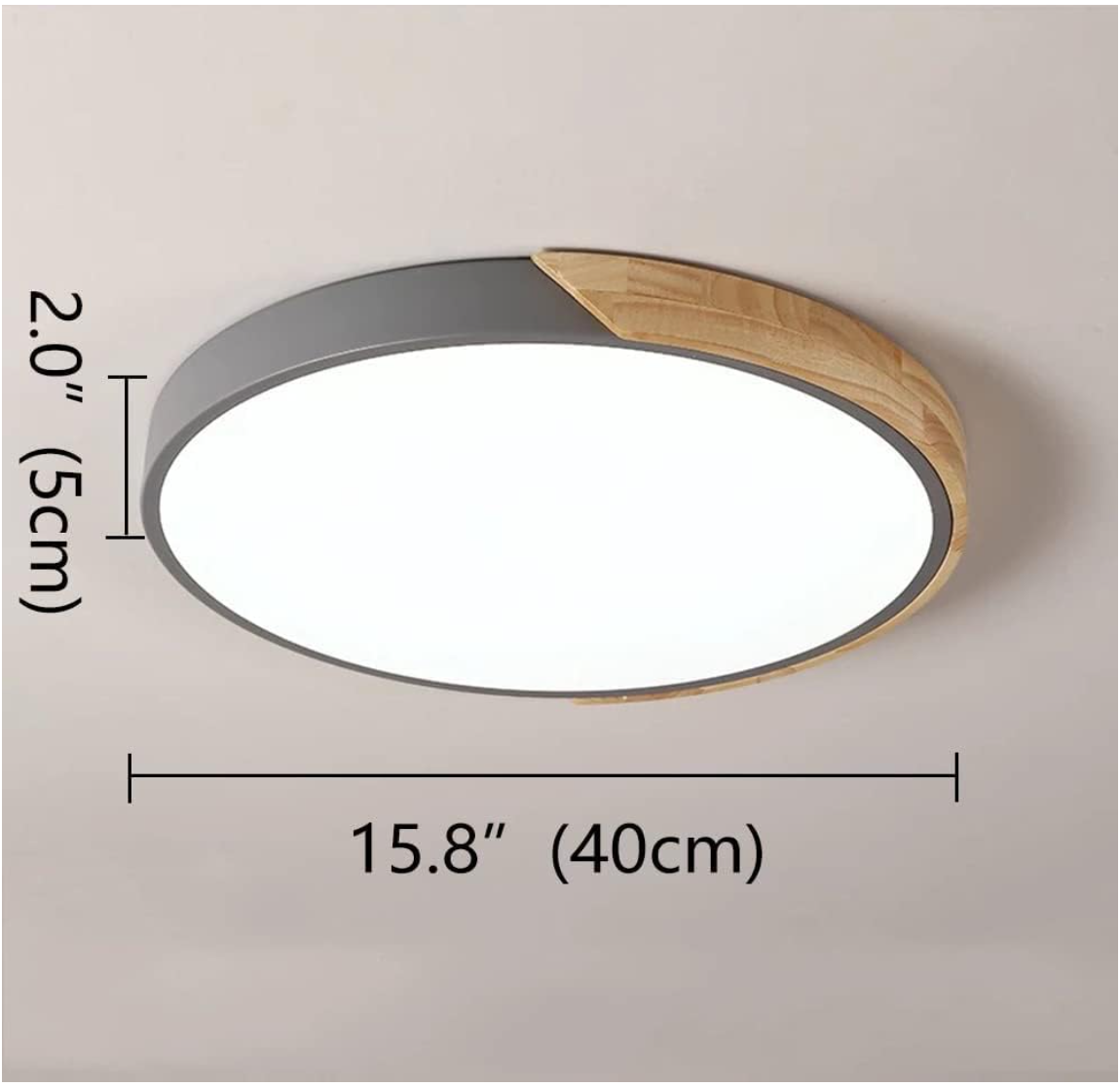 Mivenda Modern LED Ceiling Light 15.8in,Minimalist Round Shaped Wood Ceiling Light Fixture,Circular Ceiling Lamp,Flush Mount Light Fixtures for Bedroom Dining Room Living Room Laundry (Grey)