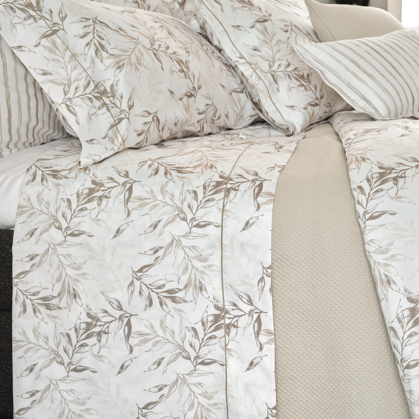 Closeup of Beige Signoria Natura Bedding Flat Sheet