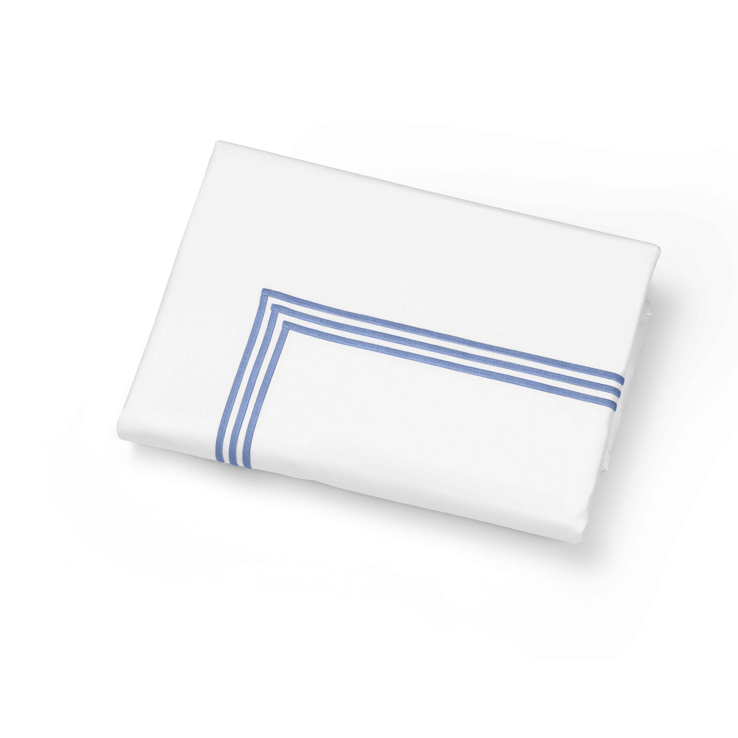 Folded Duvet Cover of Signoria Platinum Percale Bedding in White/Airforce Blue Color