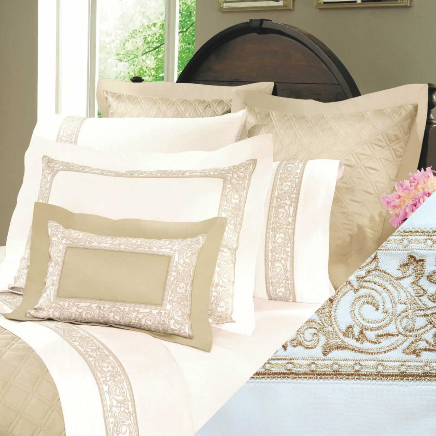 Home Treasures Paris Bedding White Olive Gold Fine Linens