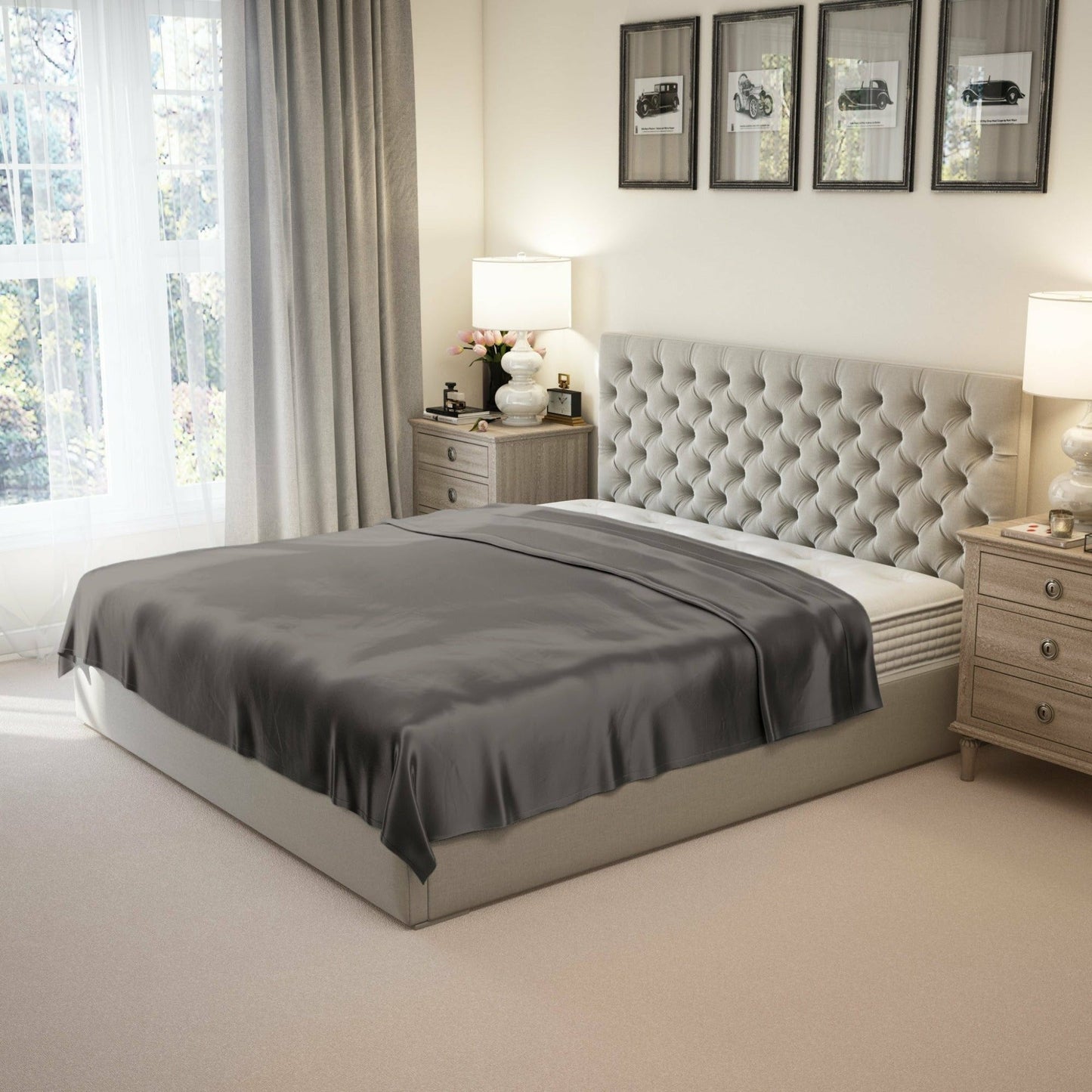 Mulberry Park Silks 22 Momme Silk Flat Sheets Main Gunmetal Fine Linens