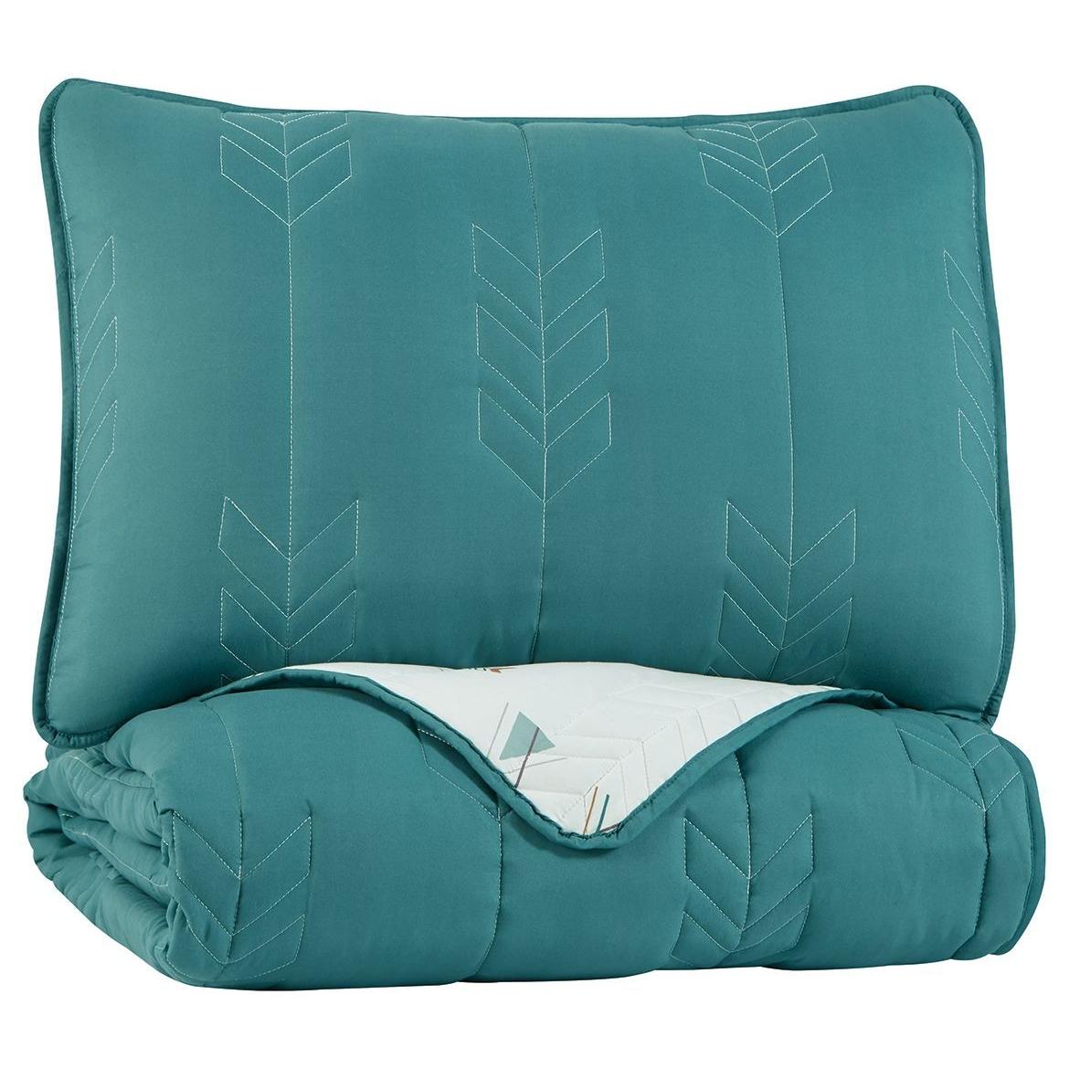 Averlett - Teal/white/gray - Twin Quilt Set