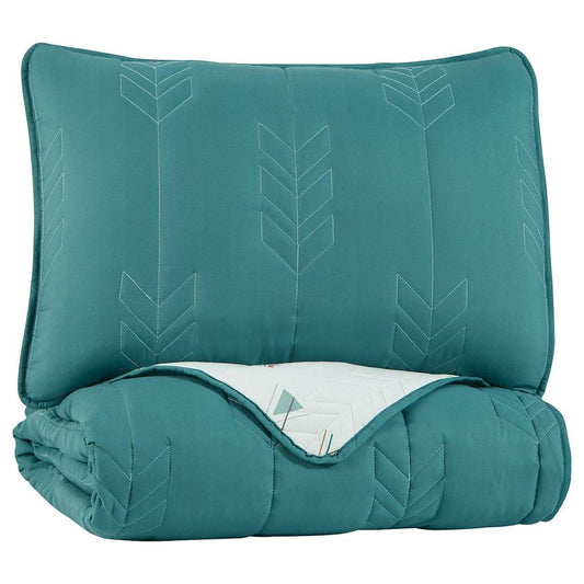 Averlett - Teal/white/gray - Twin Quilt Set