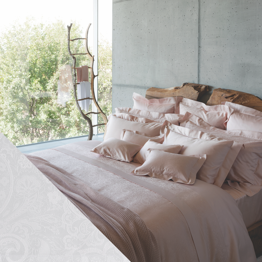 Lifestyle Shot of Full Bed in Celso de Lemos Joanne Collection with White Swatch