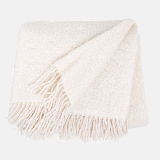 Ivory Valencia Alpaca Twill Boucle Throw Blanket