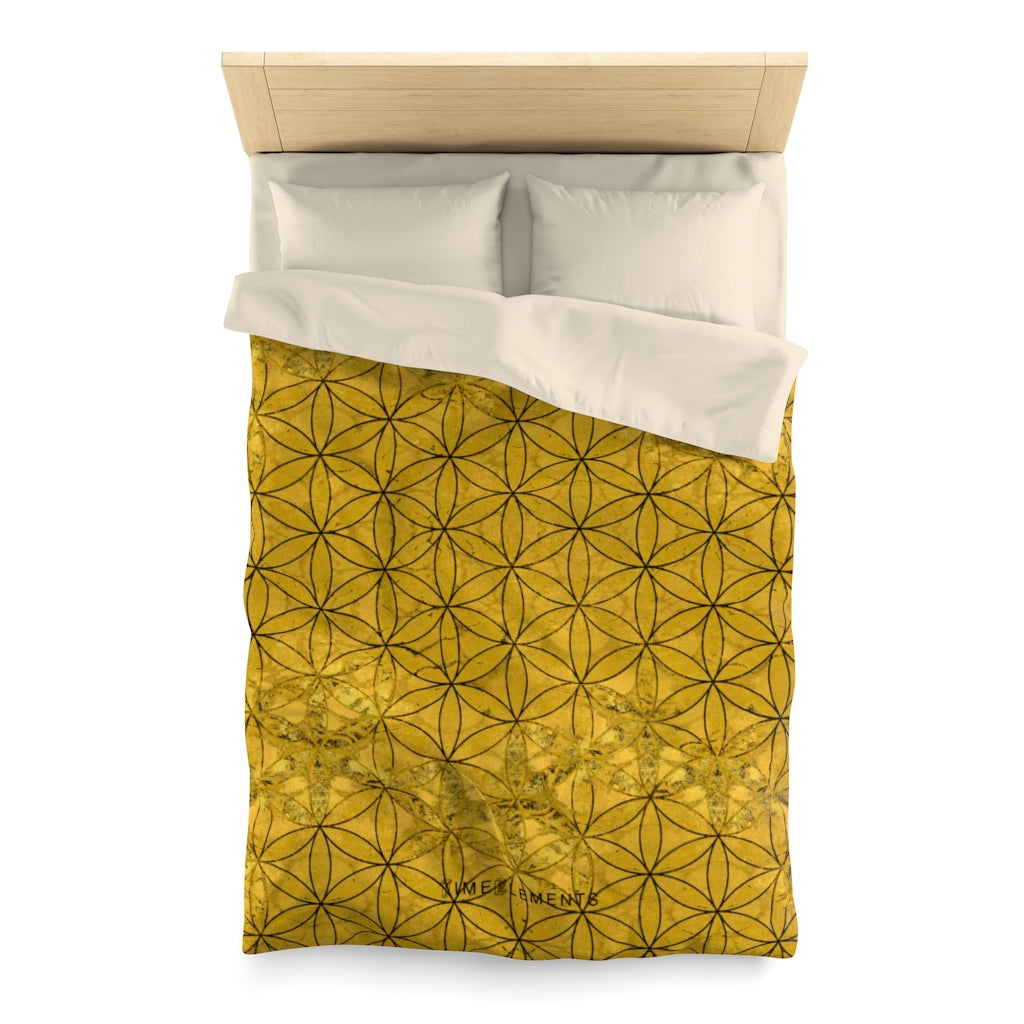 Flower Of Life Deep Gold | Sacred Geometry Microfiber Duvet Cover