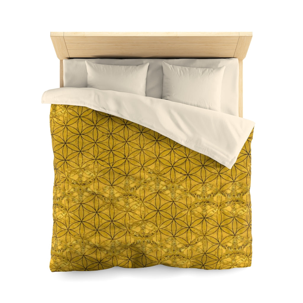 Flower Of Life Deep Gold | Sacred Geometry Microfiber Duvet Cover