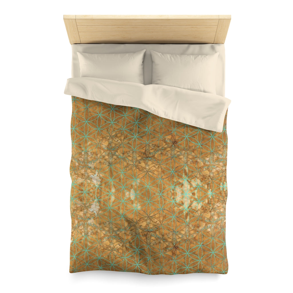 Flower Of Life Green Beige | Sacred Geometry Duvet Cover