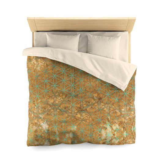 Flower Of Life Green Beige | Sacred Geometry Duvet Cover