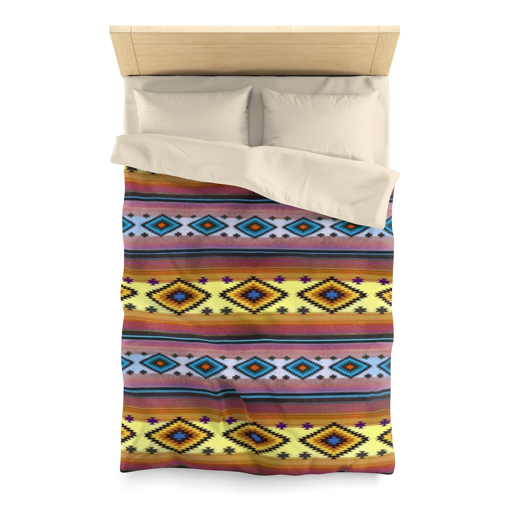 Funky Shaman Yellow Blue | Native American Pattern Duvet Cover