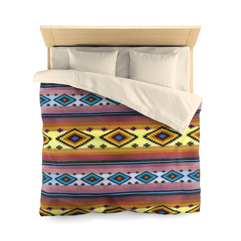 Funky Shaman Yellow Blue | Native American Pattern Duvet Cover