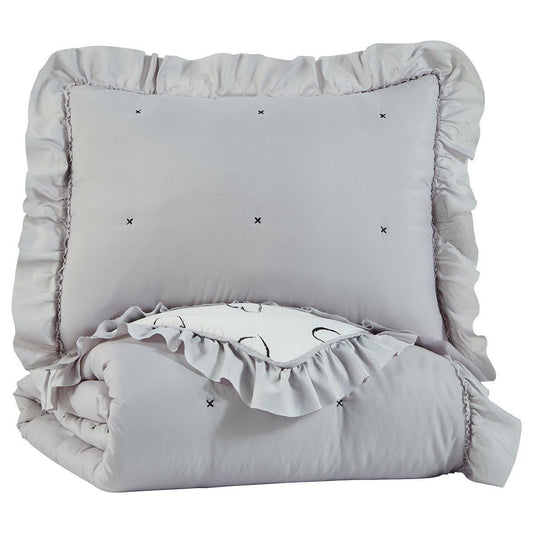 Hartlen - Gray/white - Twin Comforter Set