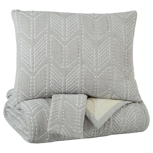 Jaxine - Gray/white/cream - King Coverlet Set