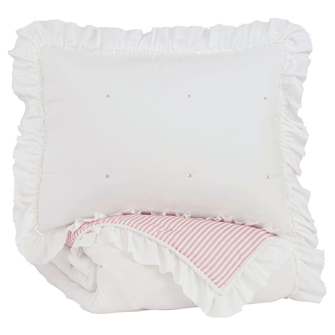 Jenalyn - White/light Pink - Twin Comforter Set