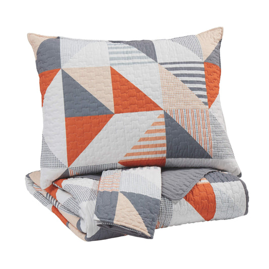 Layne - Gray/orange - Full Coverlet Set