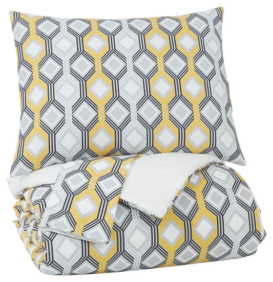 Mato - Gray/yellow/white - King Comforter Set