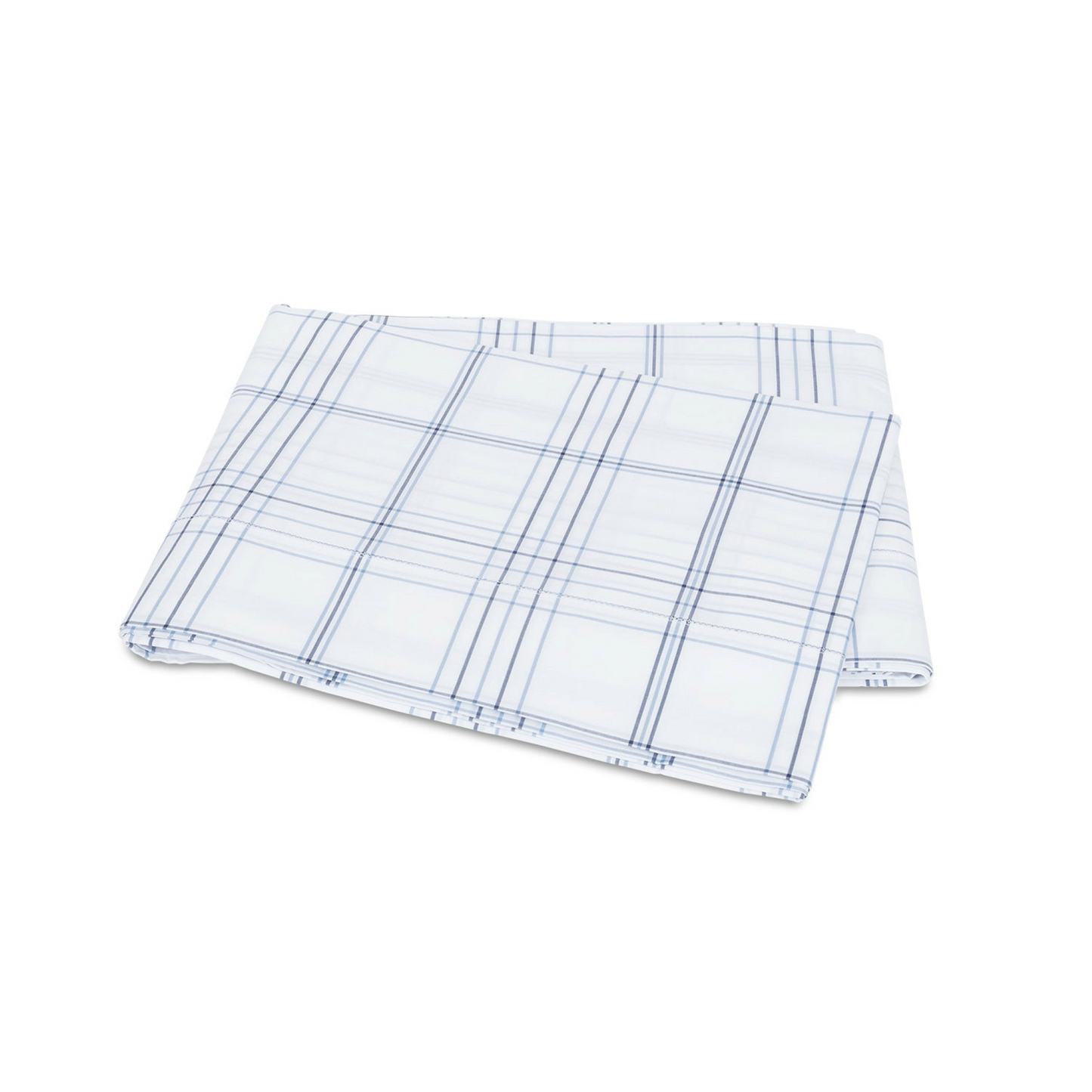 Matouk August Plaid Bedding Flat Sheet Navy Fine Linens