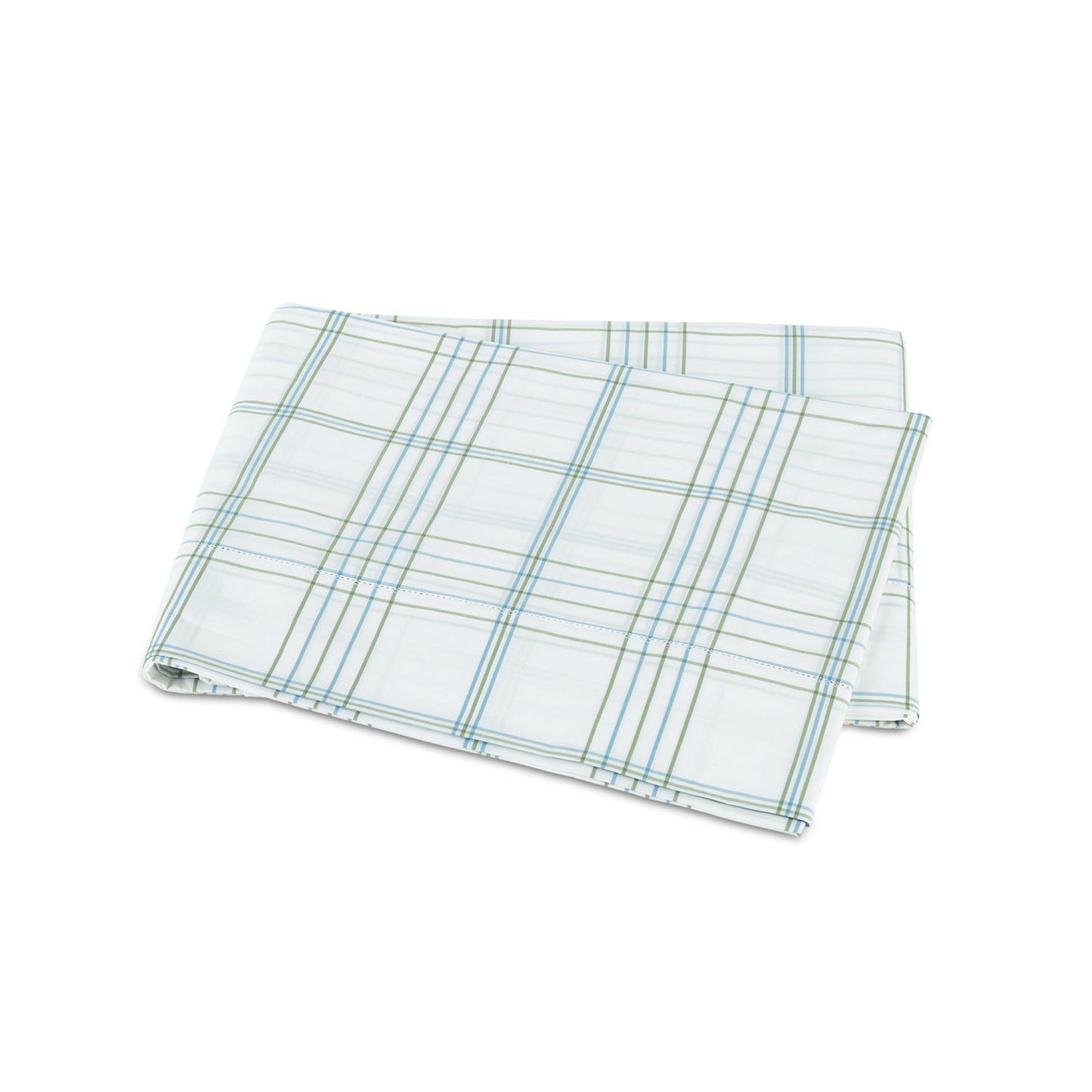 Matouk August Plaid Bedding Flat Sheet Sea Fine Linens