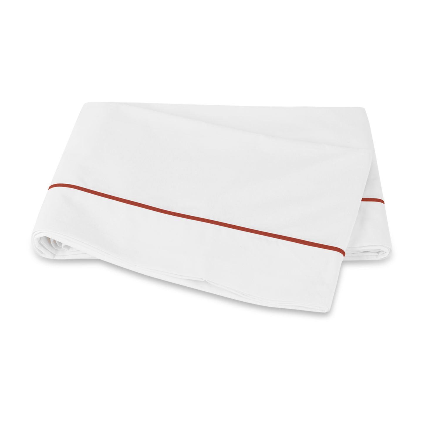 Matouk Bergamo Satin Stitch Bedding Flat Sheet Deep Coral