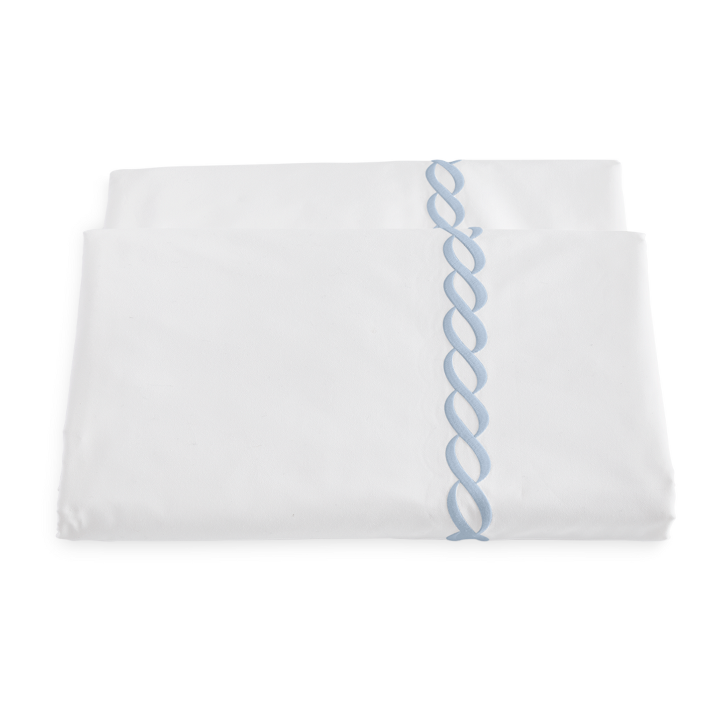 Silo of a Duvet Cover Matouk Classic Chain Bedding Light Blue Color Fine Linen