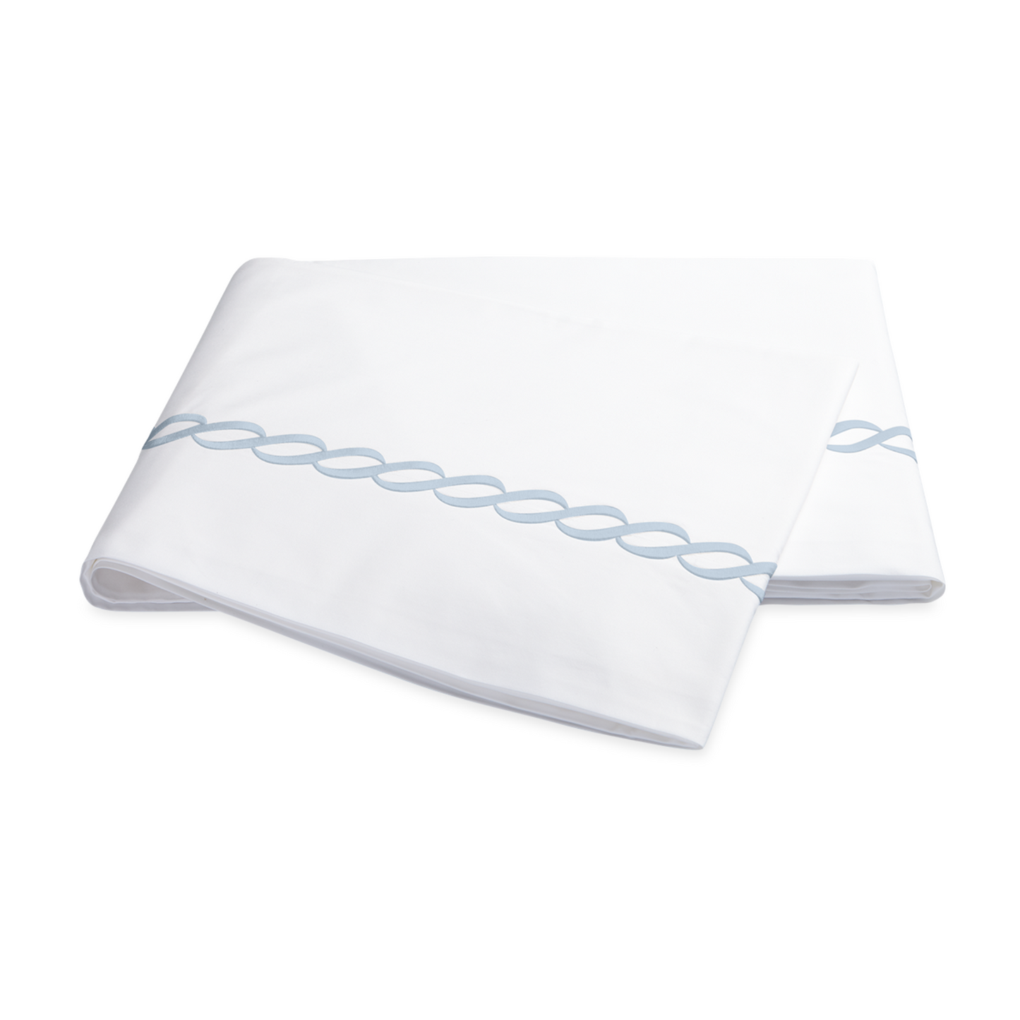 Silo of a Flat Sheet Matouk Classic Chain Bedding Light Blue Color