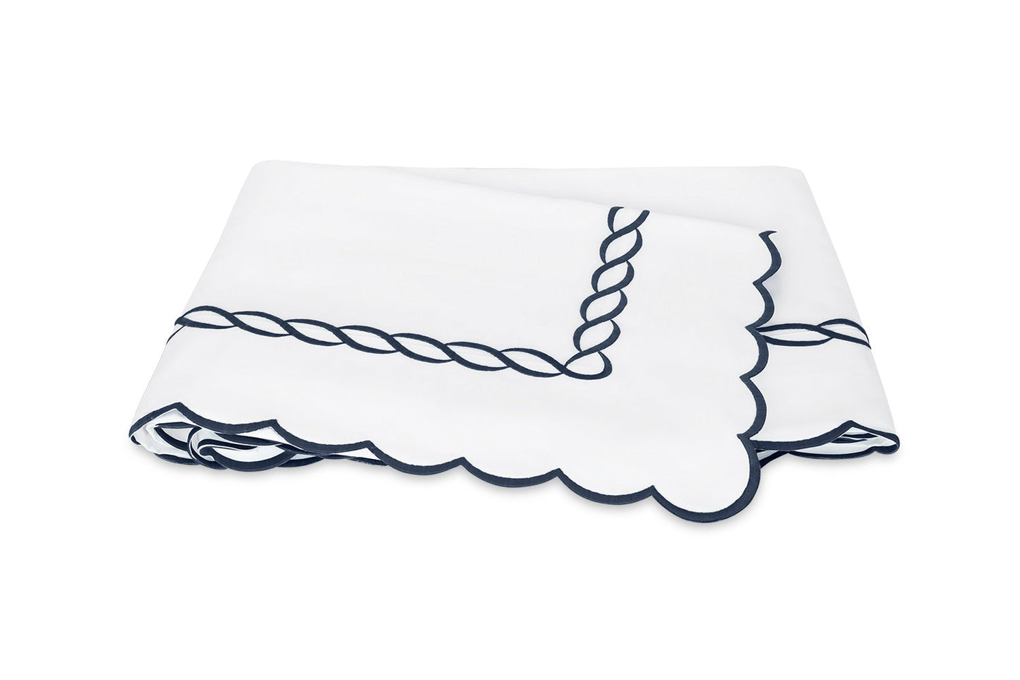 Matouk Classic Chain Scallop Flat Sheet Navy Fine Linens