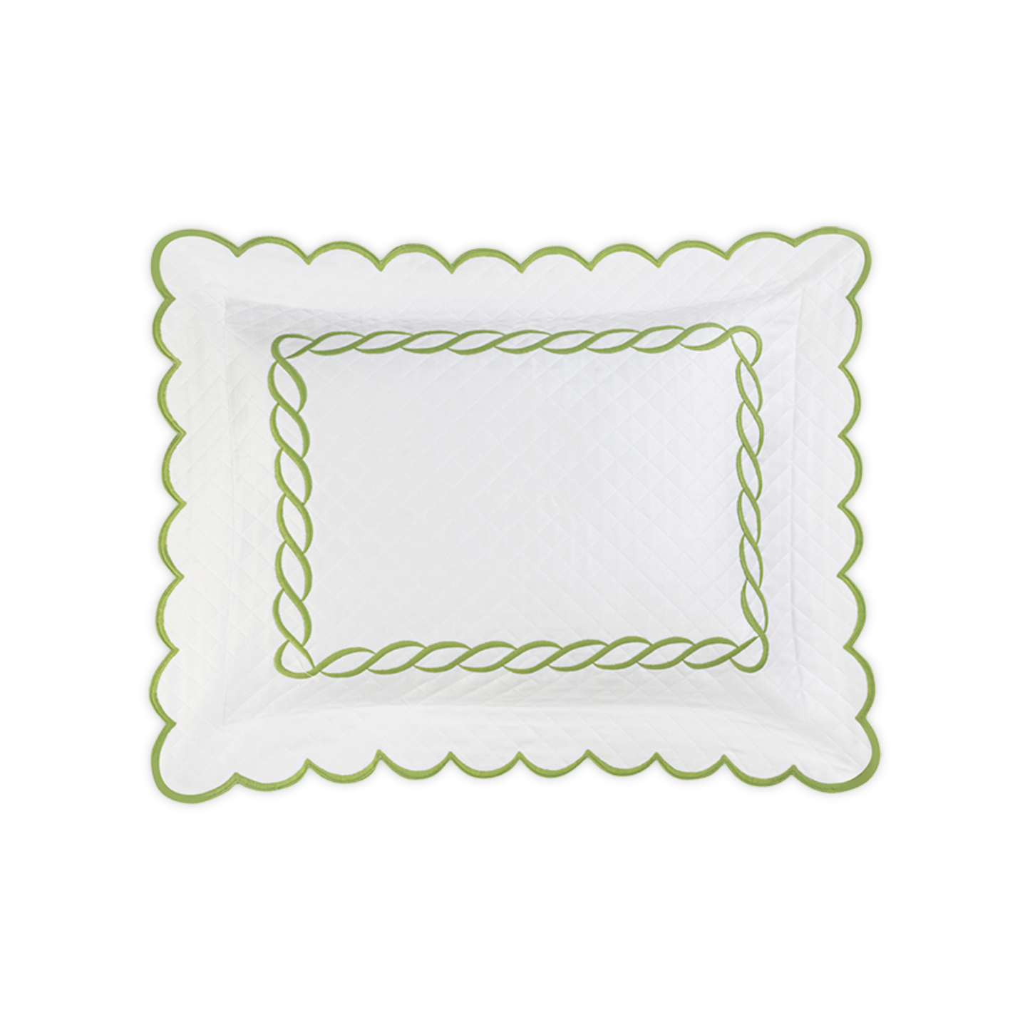 Silo of Matouk Classic Chain Scallop Matelassé Bedding Boudoir Sham in Spring Green Fine Linens