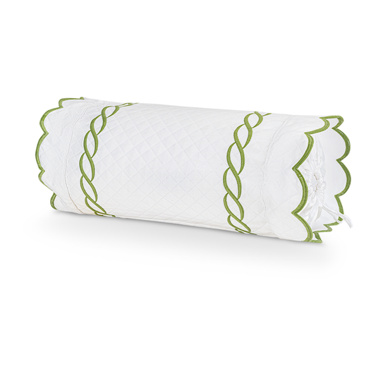 Silo of Matouk Classic Chain Scallop Matelassé Bedding Neckroll in Spring Green Fine Linens