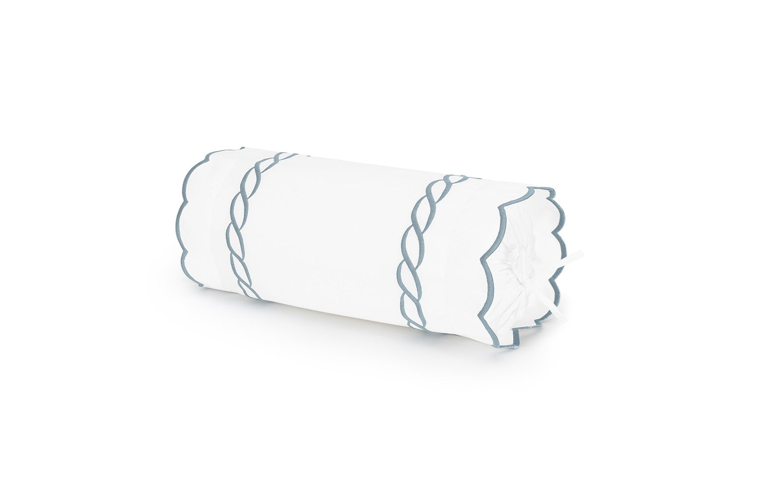 Matouk Classic Chain Scallop Neckroll Sham Hazy Blue Fine Linens