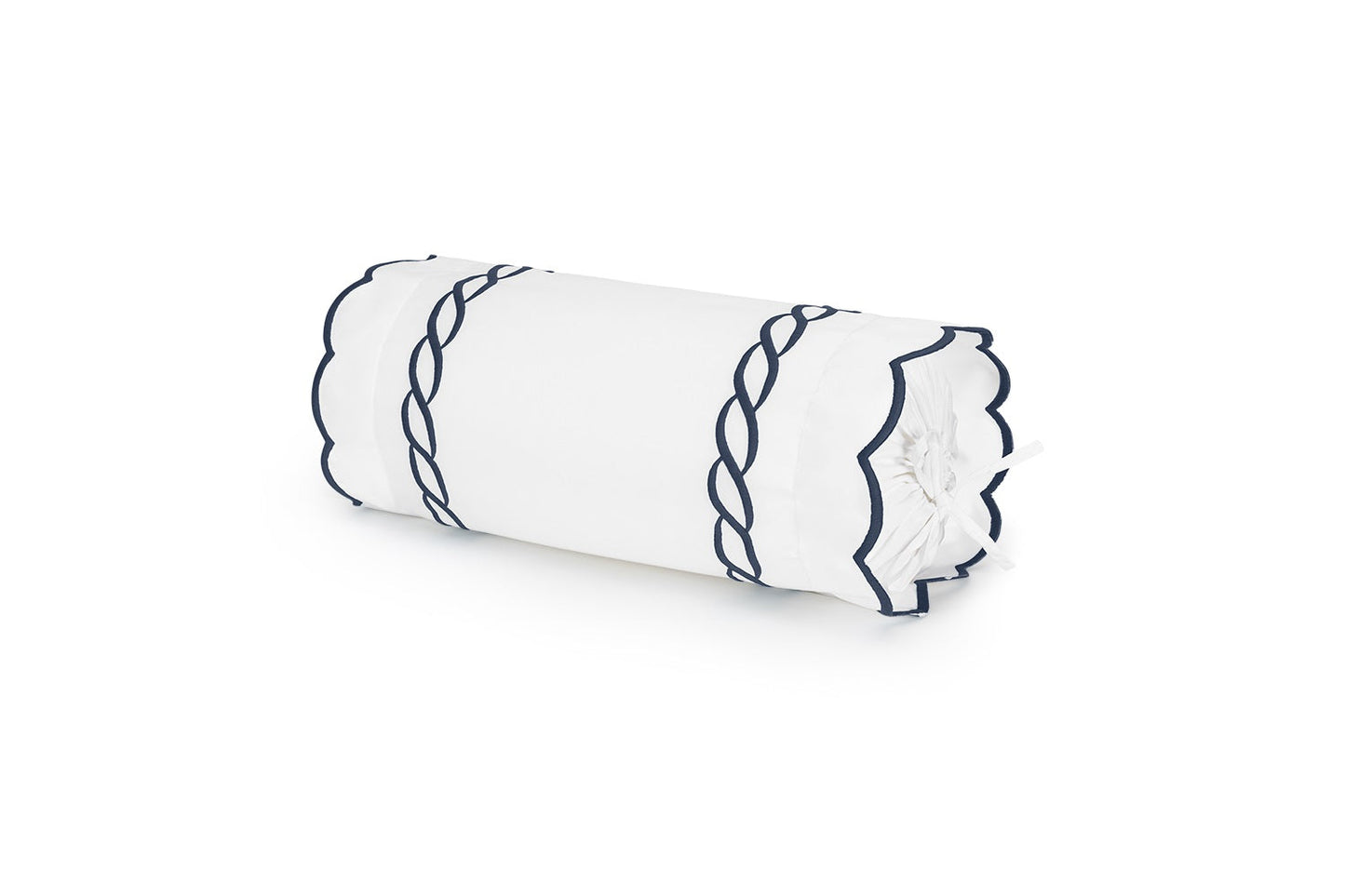 Matouk Classic Chain Scallop Neckroll Sham Navy Fine Linens