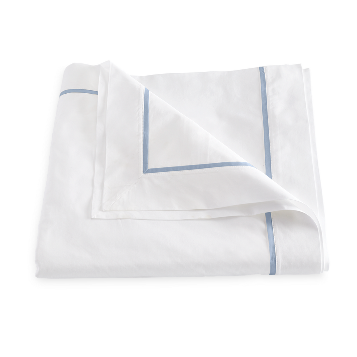 Folded Duvet Cover of Matouk Gatsby Bedding Hazy Blue Color