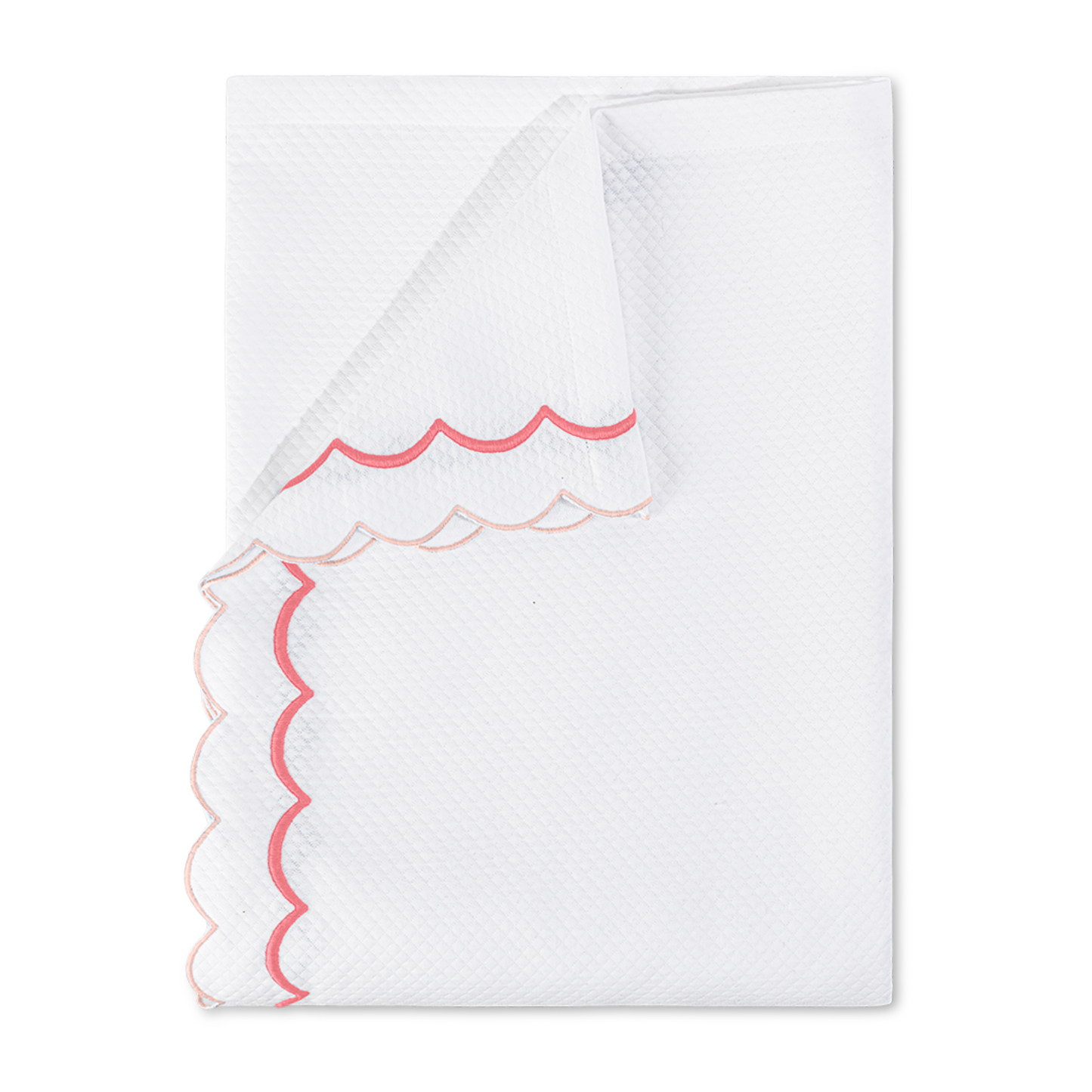 Top View of a Folded Matouk India Pique Bedding Coverlet in Blush Color