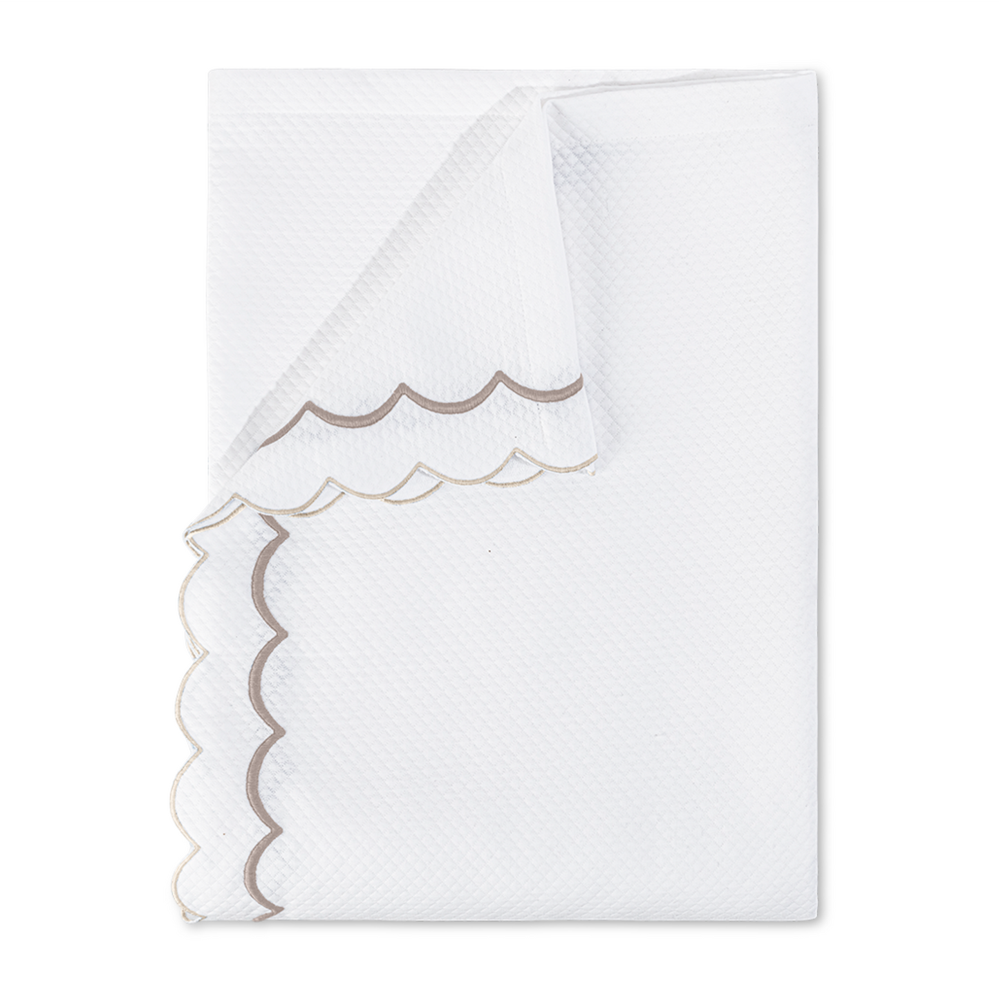 Top View of a Folded Matouk India Pique Bedding Coverlet in Driftwood Color