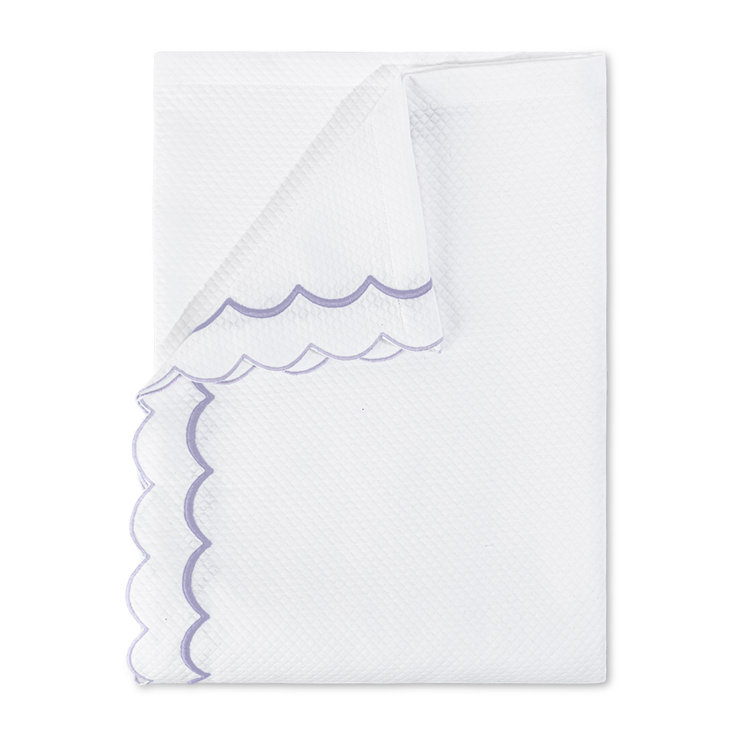 Top View of a Folded Matouk India Pique Bedding Coverlet in Lilac Color