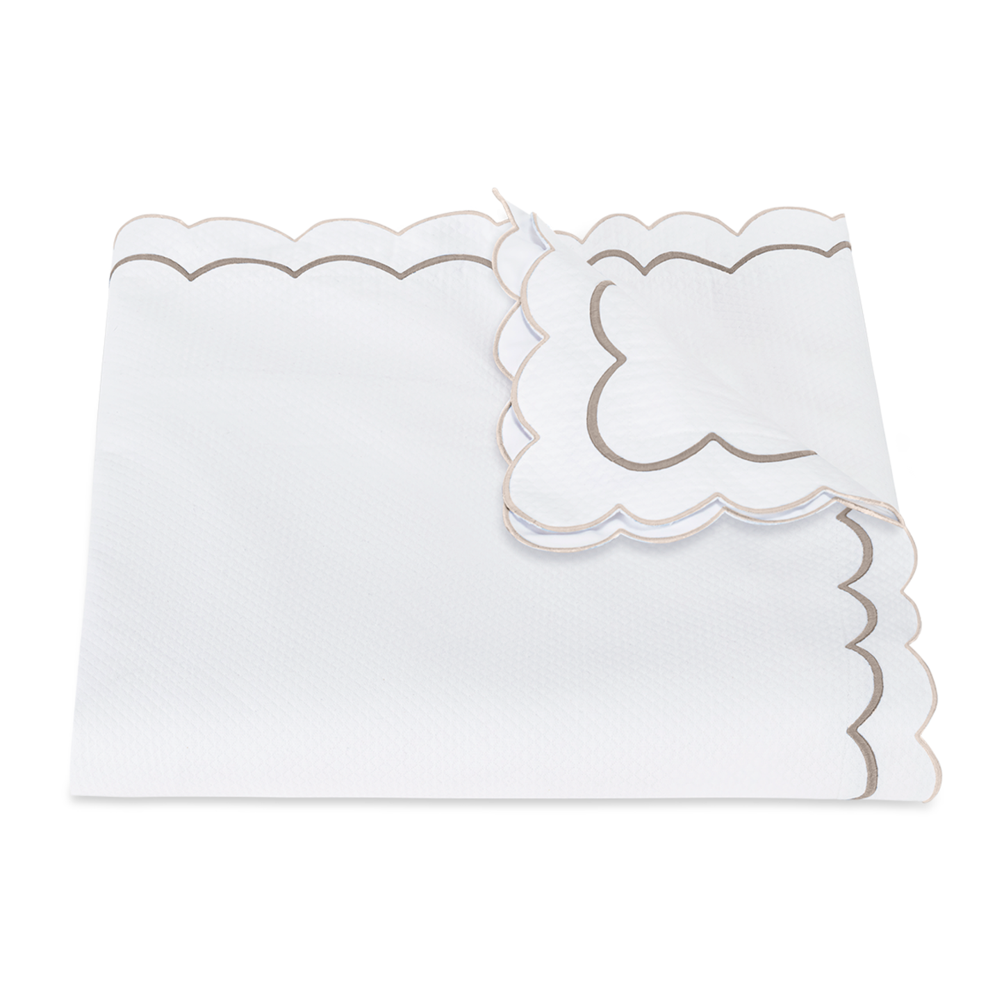 View of a Folded Matouk India Pique Bedding Duvet Cover in Driftwood Color