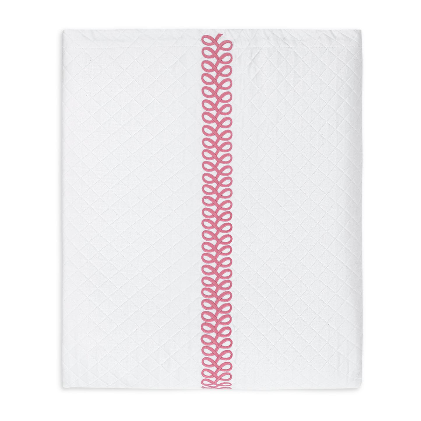 Folded Coverlet of Matouk Schumacher Astor Braid Matelassé Bedding in Peony Color