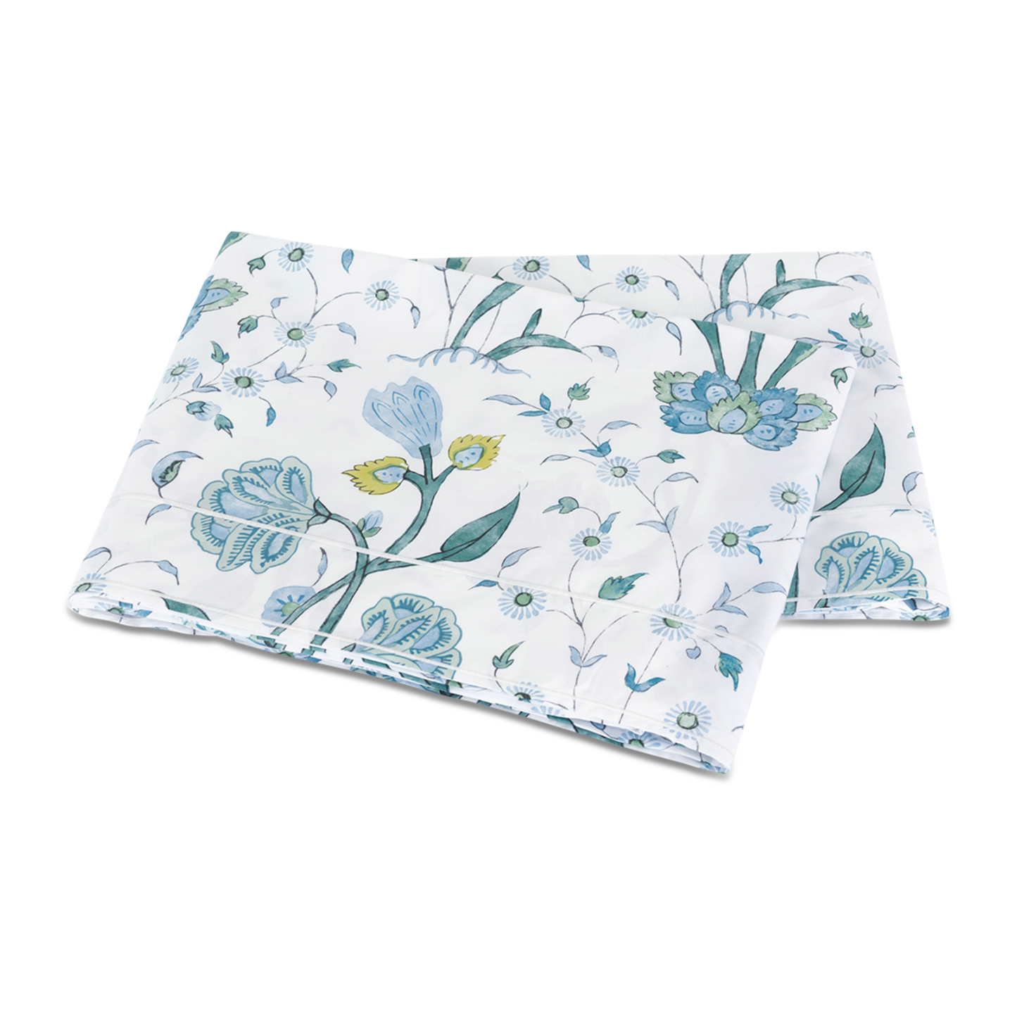 Folded Flat Sheet of Matouk Schumacher Khilan Bedding Color Blue