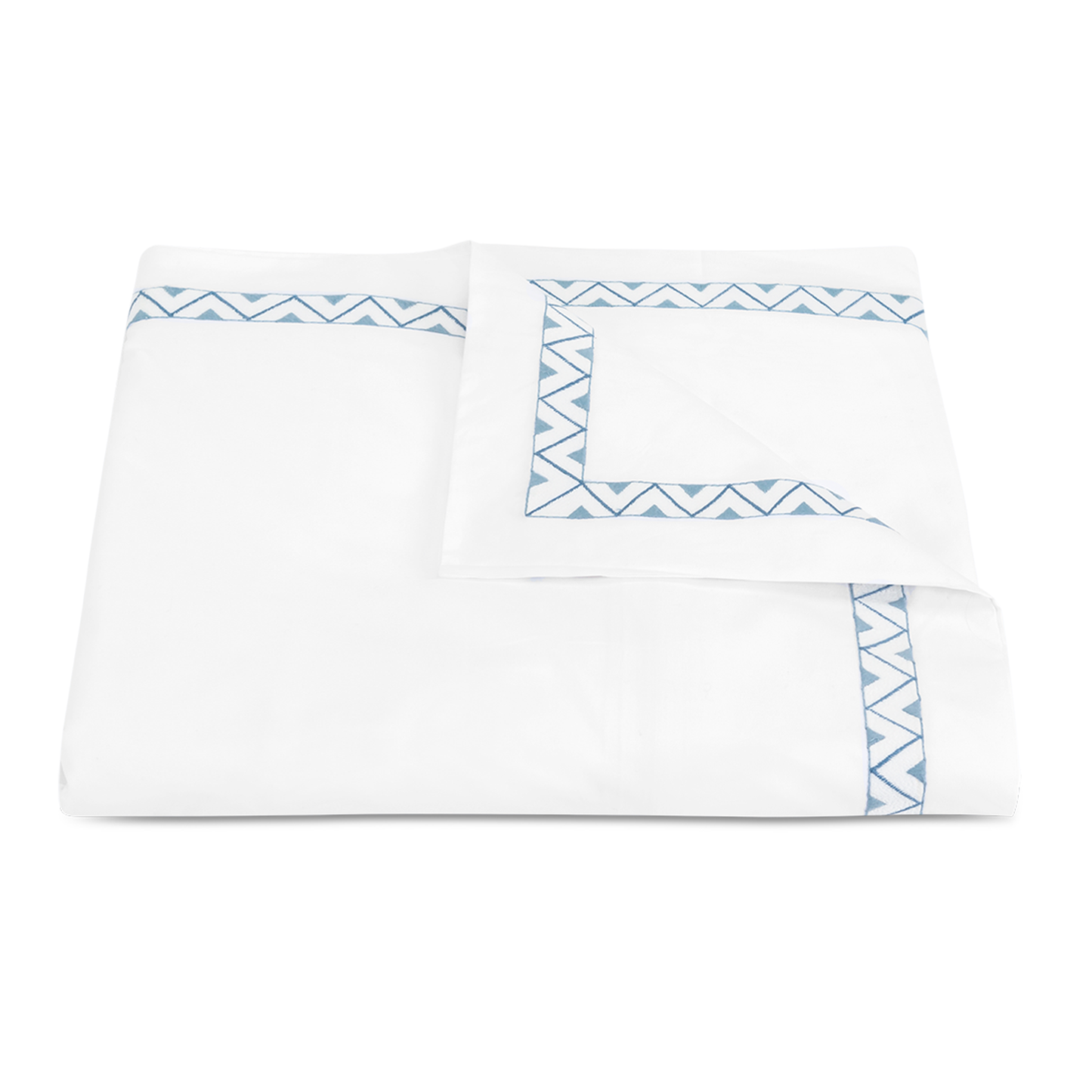 Clear Image of Matouk Schumacher Prado Bedding Duvet Cover in Hazy Blue Color