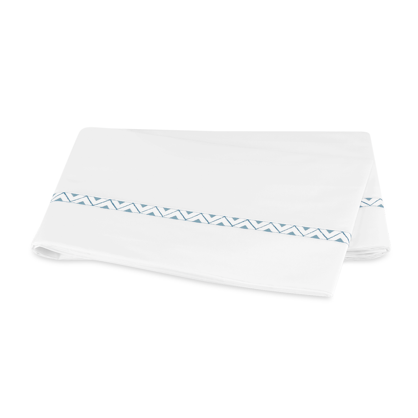 Clear Image of Matouk Schumacher Prado Bedding Flat Sheet in Hazy Blue Color