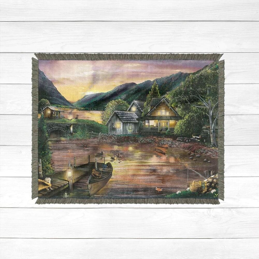 Nighttime Lake View Woven Throw Blanket