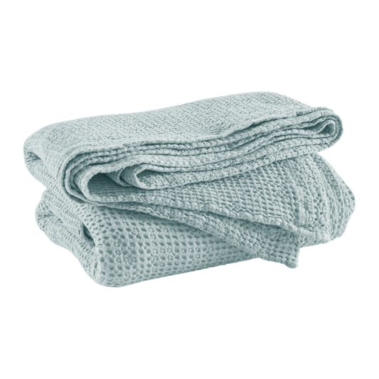 Folded Coverlet of Sky Pine Cone Hill Bubble Matelassé Fine Linen